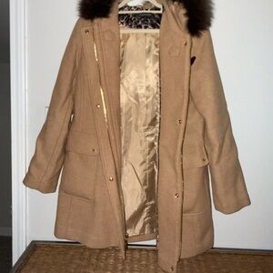 Ellen Tracy Tan Trench Coat with Fur Collar